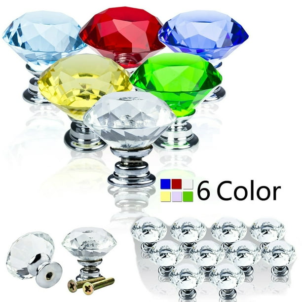 Colorful Diamond Shape Cabinet Cupboard Glass Handles Crystal Door Pull Knob 1Pc 